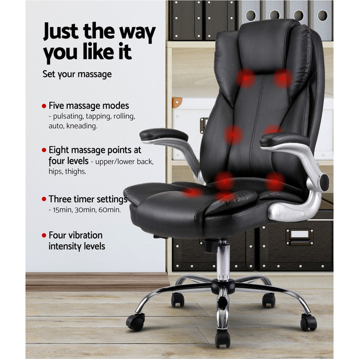 New York 8 Point Massage Office Chair PU Leather Black
