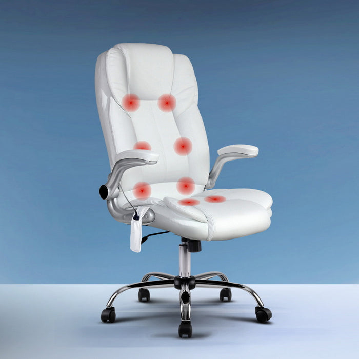 8 Point Massage Office Chair PU Leather White