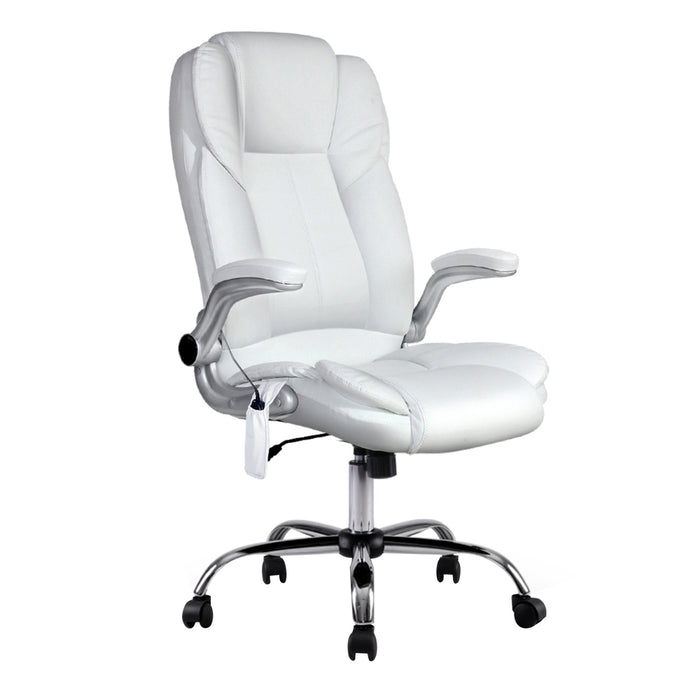 8 Point Massage Office Chair PU Leather White