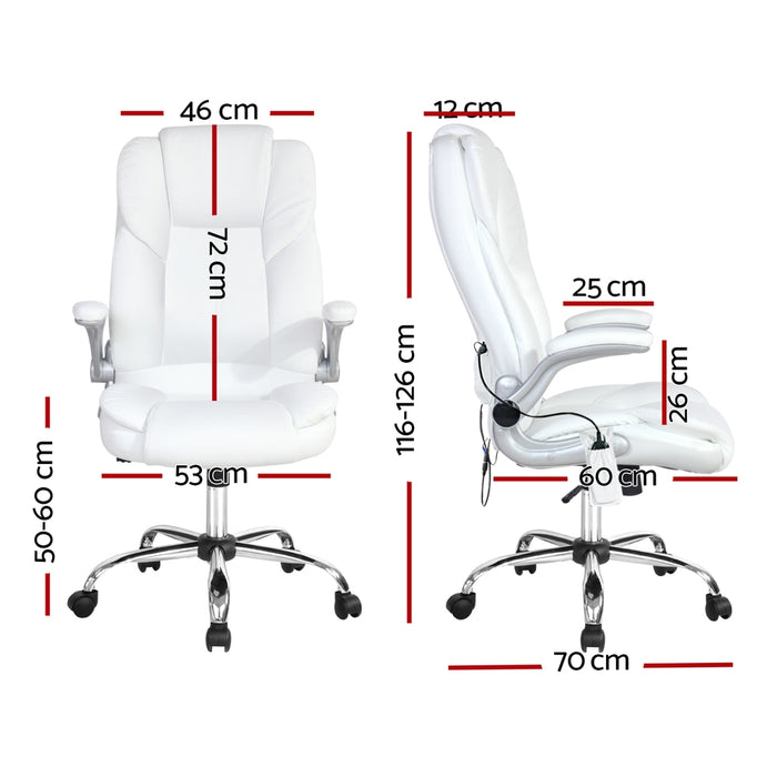 8 Point Massage Office Chair PU Leather White