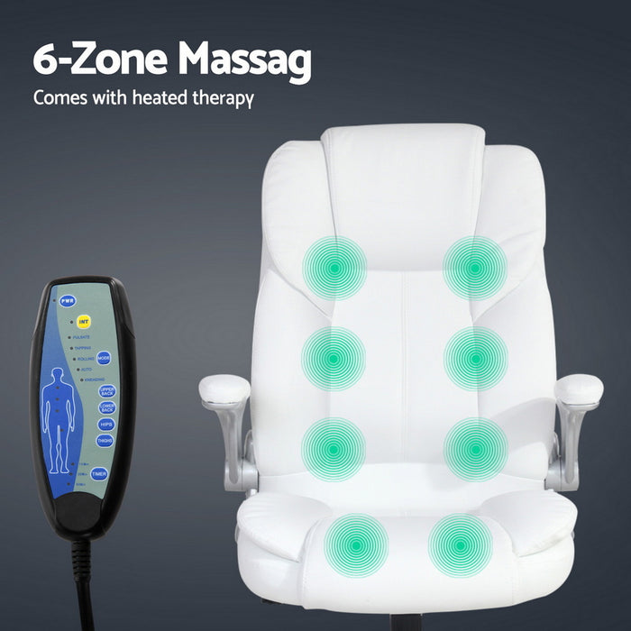 8 Point Massage Office Chair PU Leather White