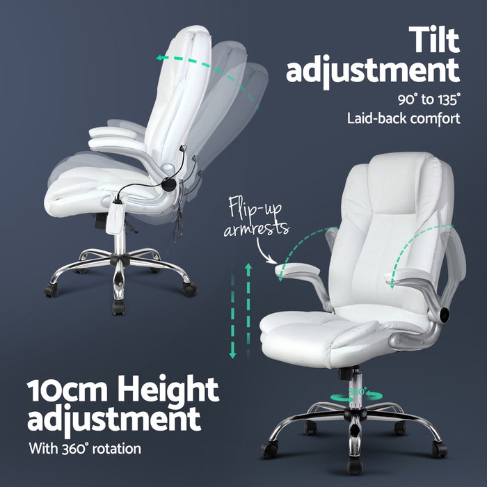 8 Point Massage Office Chair PU Leather White