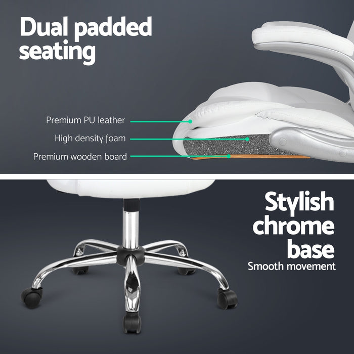 8 Point Massage Office Chair PU Leather White