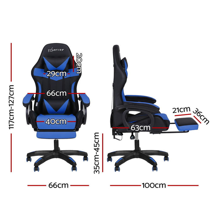 Gaming Office Chair 12 RGB LED Massage Computer Work Seat Footrest Blue