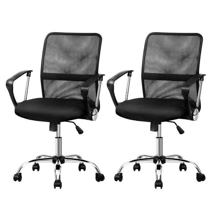 2x Mesh Office Chair Mid Back Black