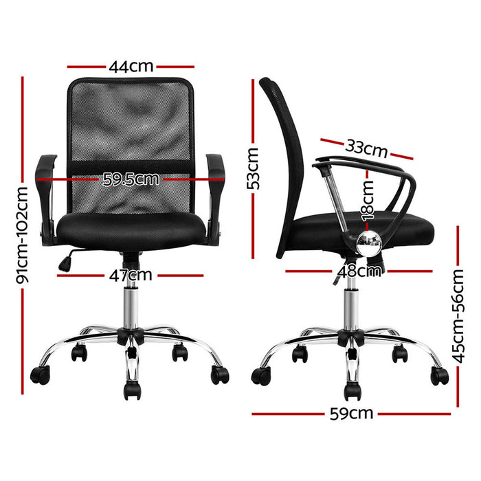 2x Mesh Office Chair Mid Back Black