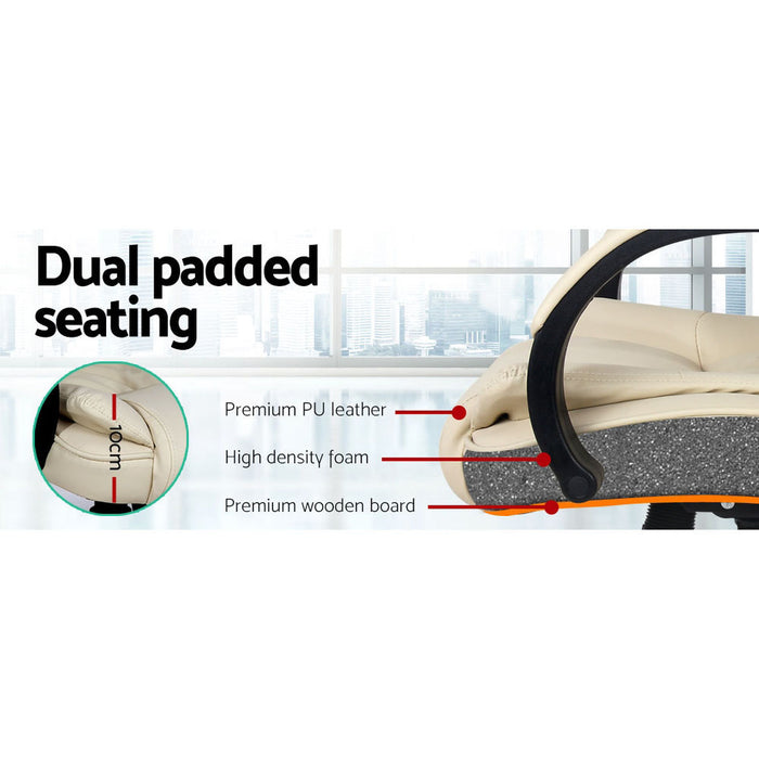 Executive Office Chair Leather Tilt Beige