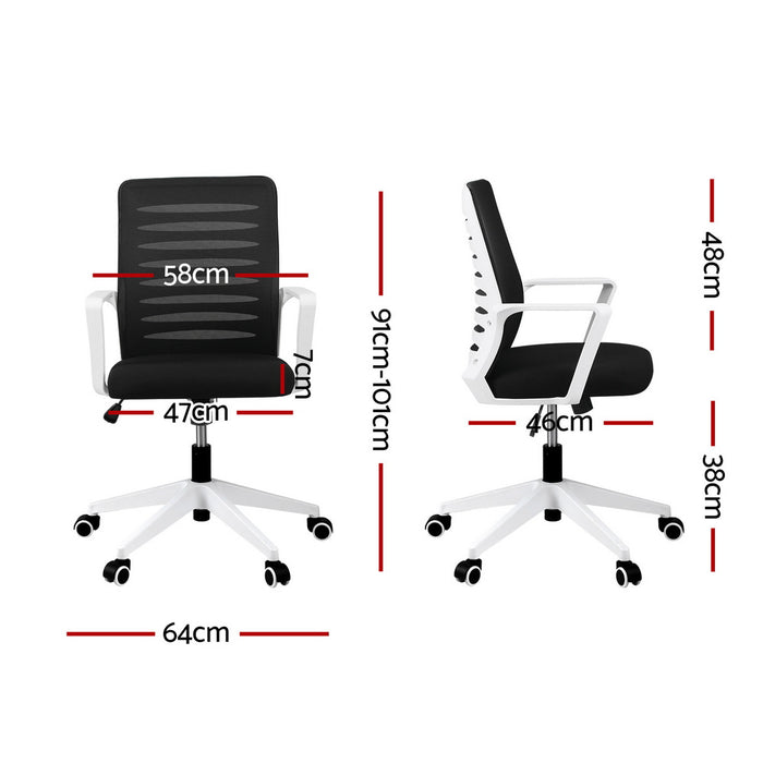 Ergonomic Office Chair Mesh Computer Desk Chairs with Lumbar Support, Height Adjustment Swivel Chair Mid Back for Home Office Study, Black and White