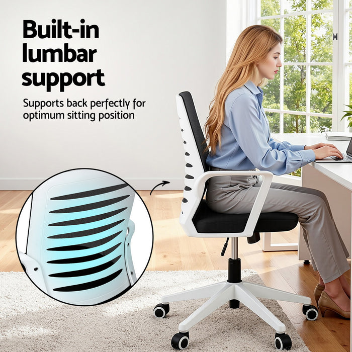 Ergonomic Office Chair Mesh Computer Desk Chairs with Lumbar Support, Height Adjustment Swivel Chair Mid Back for Home Office Study, Black and White