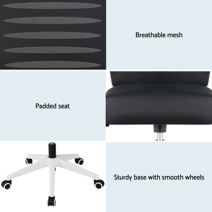 Ergonomic Office Chair Mesh Computer Desk Chairs with Lumbar Support, Height Adjustment Swivel Chair Mid Back for Home Office Study, Black and White