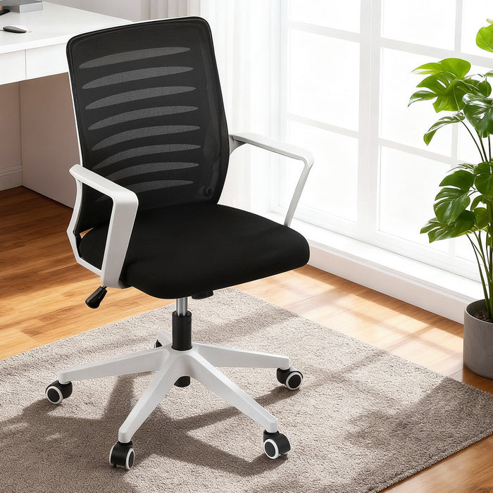 Ergonomic Office Chair Mesh Computer Desk Chairs with Lumbar Support, Height Adjustment Swivel Chair Mid Back for Home Office Study, Black and White