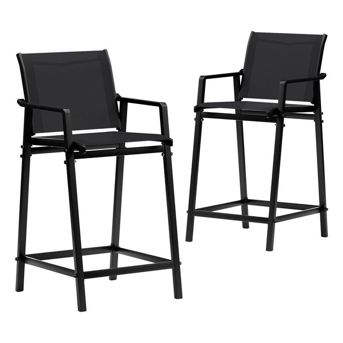 2PC Outdoor Bar Stools Steel Dining Chairs Patio Furniture Garden Black