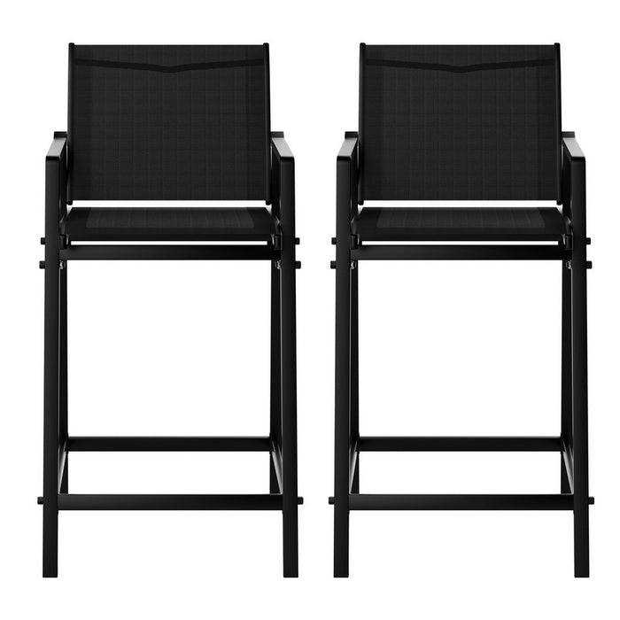2PC Outdoor Bar Stools Steel Dining Chairs Patio Furniture Garden Black