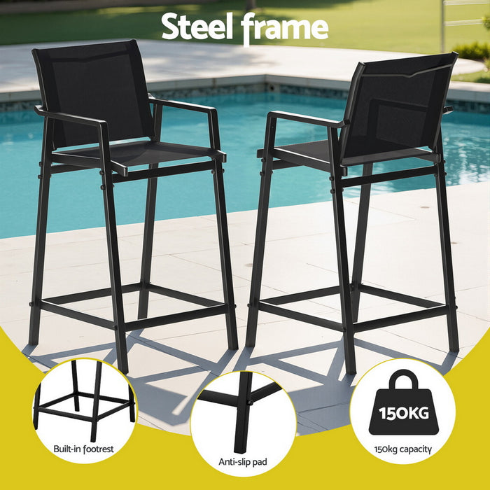 2PC Outdoor Bar Stools Steel Dining Chairs Patio Furniture Garden Black