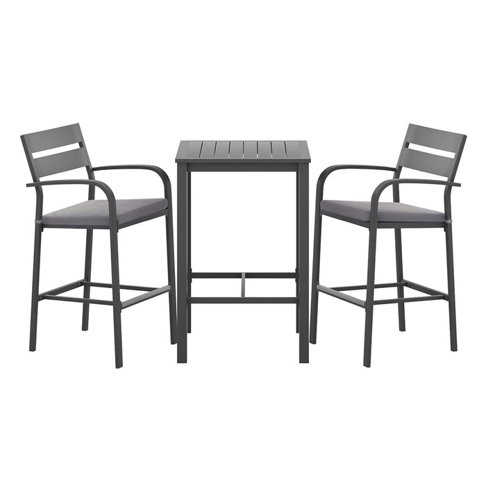 3Pcs Outdoor Bar Set Stools Dining Chairs Table Patio Aluminium Bistro Set Black