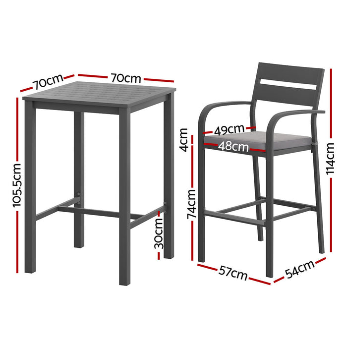 3Pcs Outdoor Bar Set Stools Dining Chairs Table Patio Aluminium Bistro Set Black