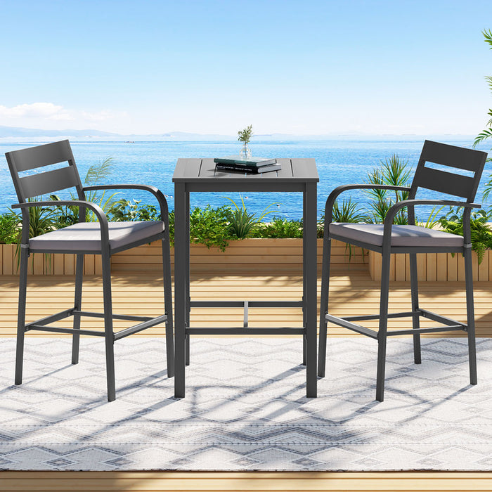 3Pcs Outdoor Bar Set Stools Dining Chairs Table Patio Aluminium Bistro Set Black