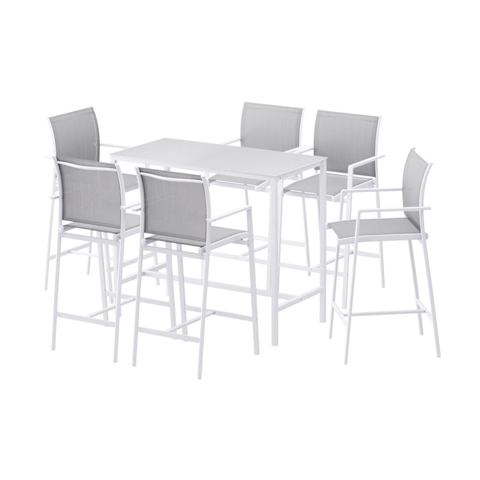 7PCS Outdoor Bar Set Stools Dining Chairs Table Patio Steel Bistro Set White