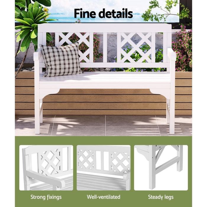 Outdoor Garden Bench Wooden Chair 2 Seat Patio Furniture Lounge White