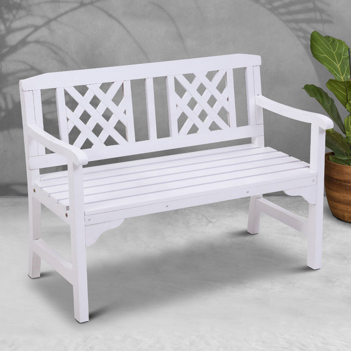Outdoor Garden Bench Wooden Chair 2 Seat Patio Furniture Lounge White