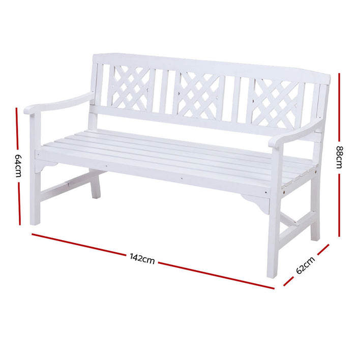 Outdoor Garden Bench Wooden Chair 3 Seat Patio Furniture Lounge White