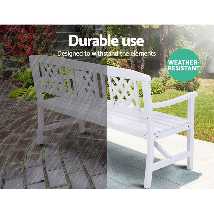 Outdoor Garden Bench Wooden Chair 3 Seat Patio Furniture Lounge White