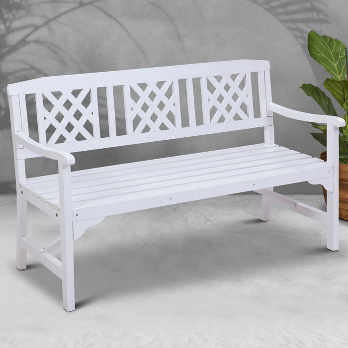 Outdoor Garden Bench Wooden Chair 3 Seat Patio Furniture Lounge White