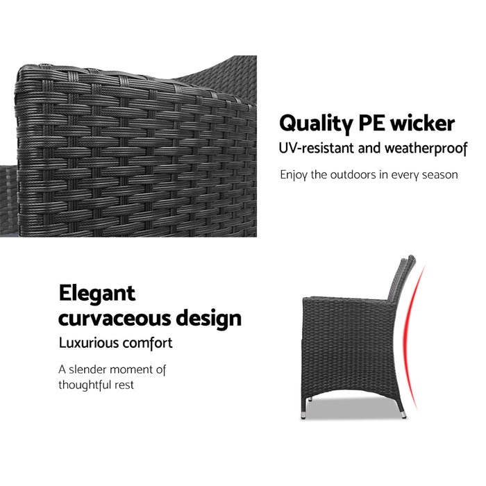 3PC Outdoor Bistro Set Patio Furniture Wicker Setting Chairs Table Cushion Black