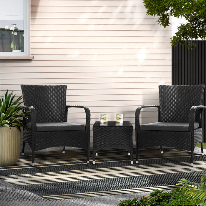 3PC Outdoor Bistro Set Patio Furniture Wicker Setting Chairs Table Luca