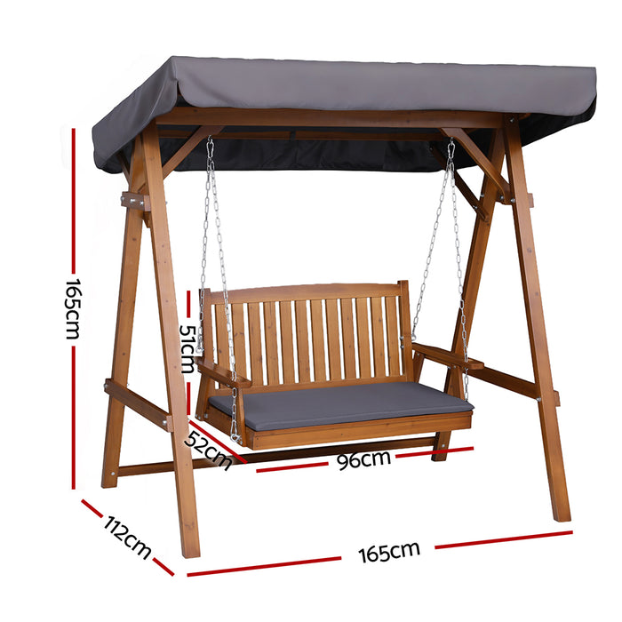 Swing Chair Wooden Garden Bench Canopy 2 Seater Outdoor Furniture