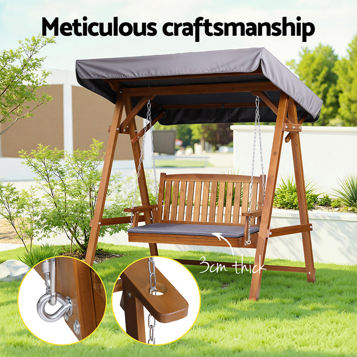 Swing Chair Wooden Garden Bench Canopy 2 Seater Outdoor Furniture