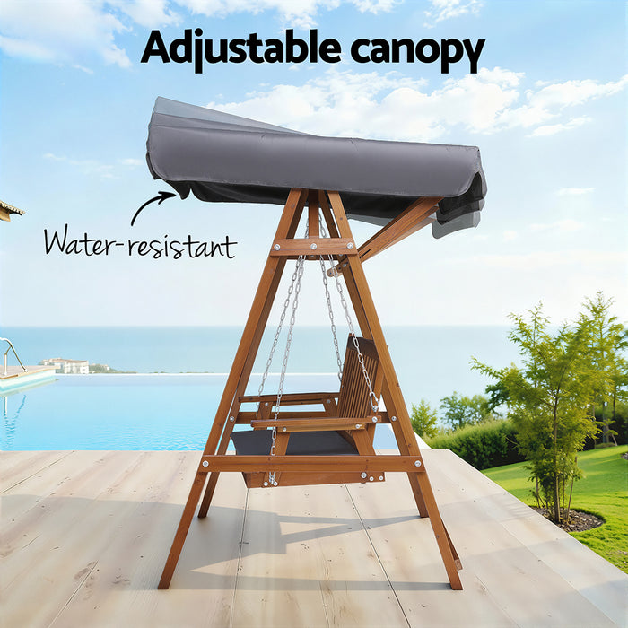 Swing Chair Wooden Garden Bench Canopy 2 Seater Outdoor Furniture