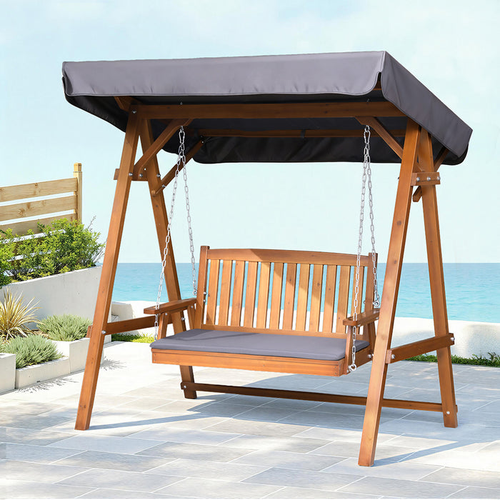 Swing Chair Wooden Garden Bench Canopy 2 Seater Outdoor Furniture