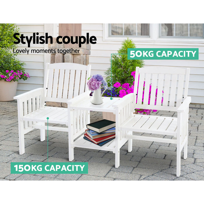 Outdoor Garden Bench Loveseat Wooden Table Chairs Patio Furniture White