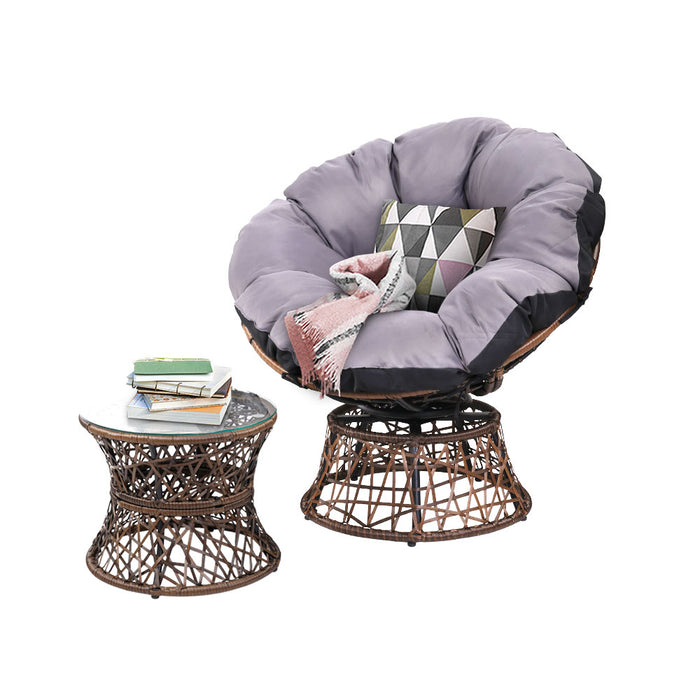 Outdoor Lounge Setting Papasan Chair Wicker Table Garden Furniture Brown