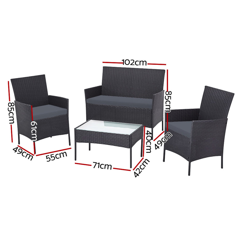 4 Seater Outdoor Sofa Set with Storage Cover Wicker Table Chair DarkGr ...
