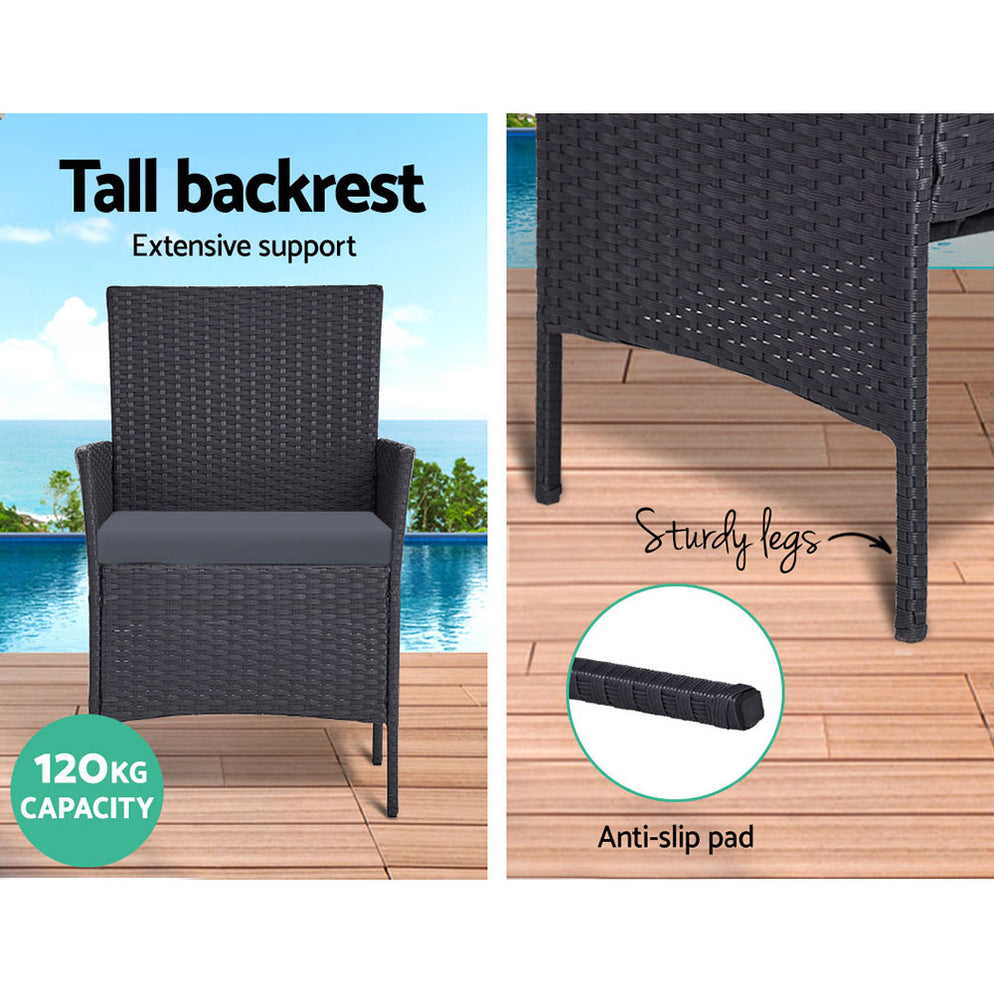 4 Seater Outdoor Sofa Set with Storage Cover Wicker Table Chair DarkGr ...