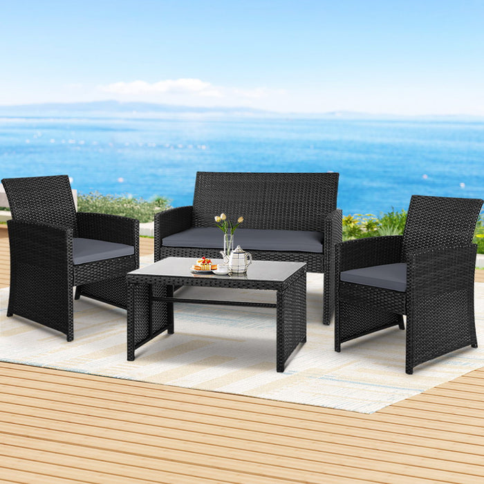 4 PCS Outdoor Sofa Set Rattan Chair Table Setting Garden Furniture Black