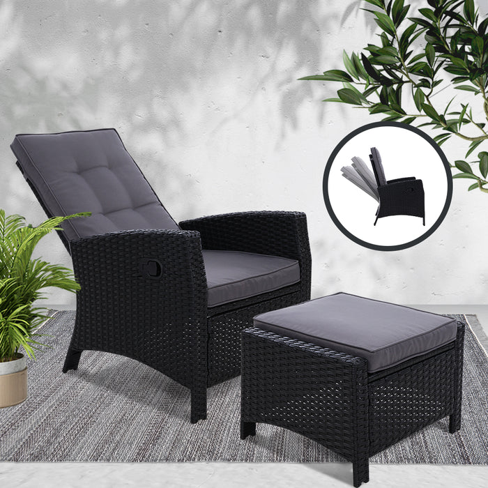 Recliner Chair Sun lounge Wicker Lounger Outdoor Patio Furniture Adjustable Black