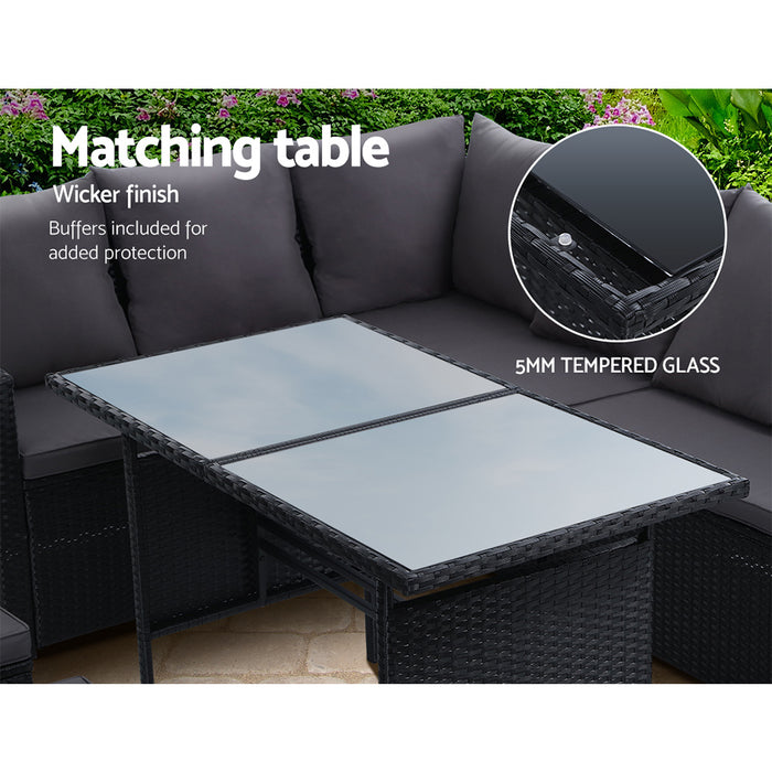 Outdoor Dining Set Sofa Lounge Setting Chairs Table Ottoman Black Cover