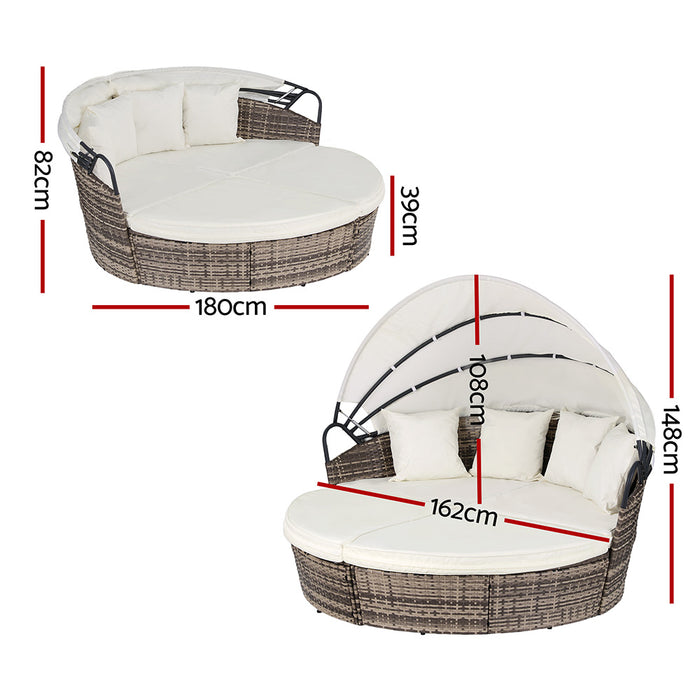 Outdoor Day Bed Sun Lounge Setting Wicker Lounger Furniture Patio Beige Set of 3