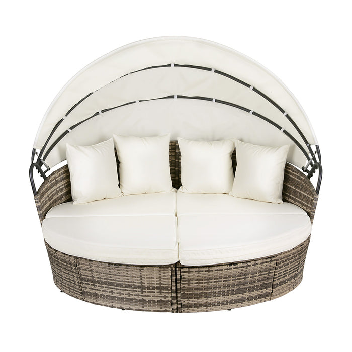 Outdoor Day Bed Sun Lounge Setting Wicker Lounger Furniture Patio Beige Set of 3