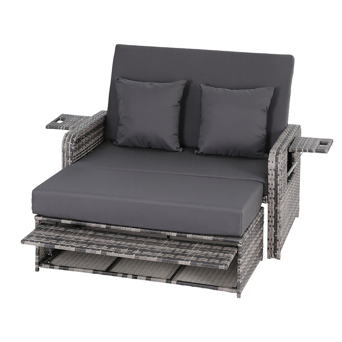 Outdoor Day Bed Sun Lounge Setting Wicker Lounger Patio Furniture Grey