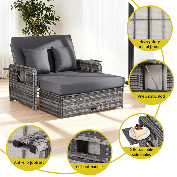 Outdoor Day Bed Sun Lounge Setting Wicker Lounger Patio Furniture Grey