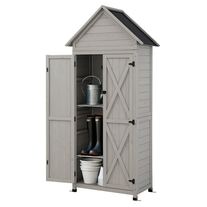 Outdoor Storage Cabinet Cupboard Lockable Tool Organizer Shed Adjustable Grey