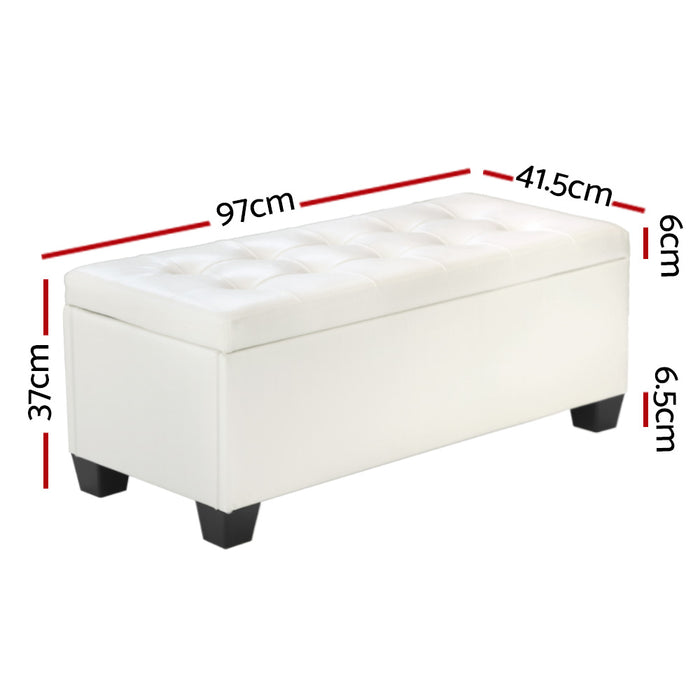 Storage Ottoman Blanket Box 97cm Leather White