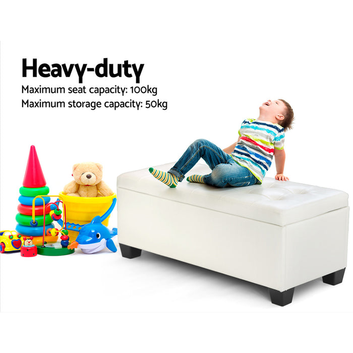 Storage Ottoman Blanket Box 97cm Leather White