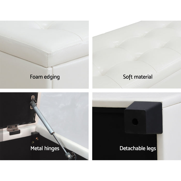 Storage Ottoman Blanket Box 97cm Leather White