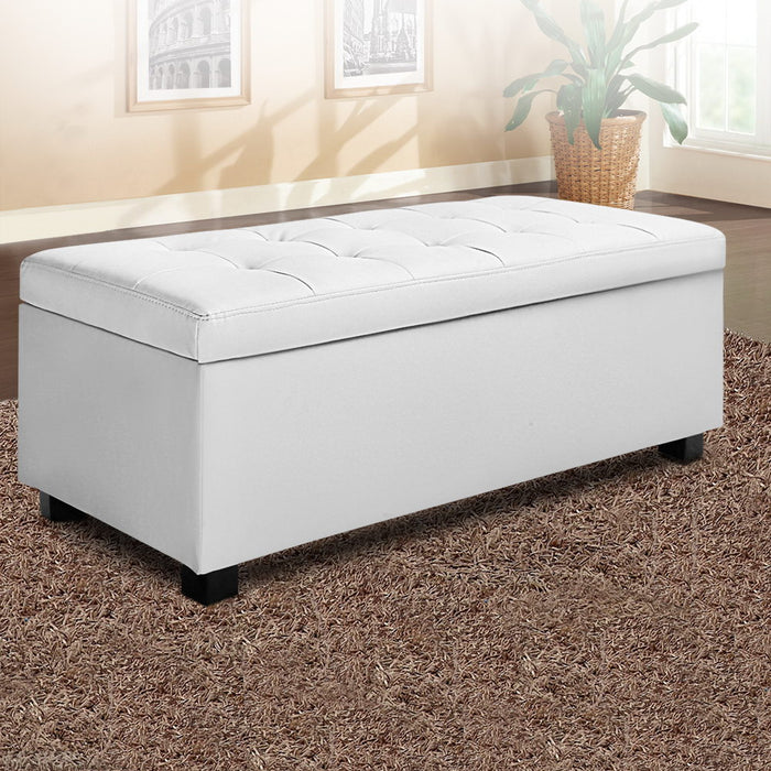 Storage Ottoman Blanket Box 97cm Leather White