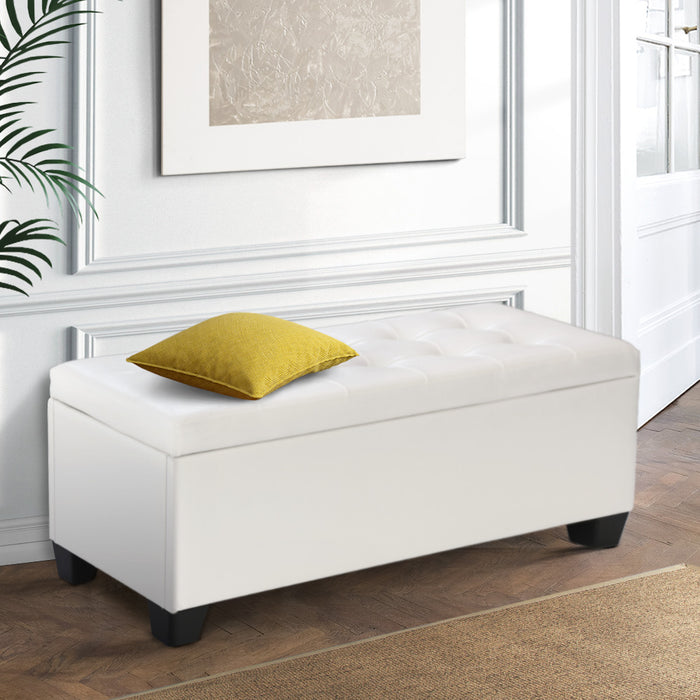 Storage Ottoman Blanket Box 97cm Leather White